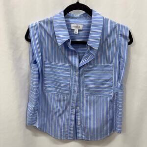Evereve Ella Stripe Mix Sleeveless Cotton Poplin Button Up Blouse Top Cotton S